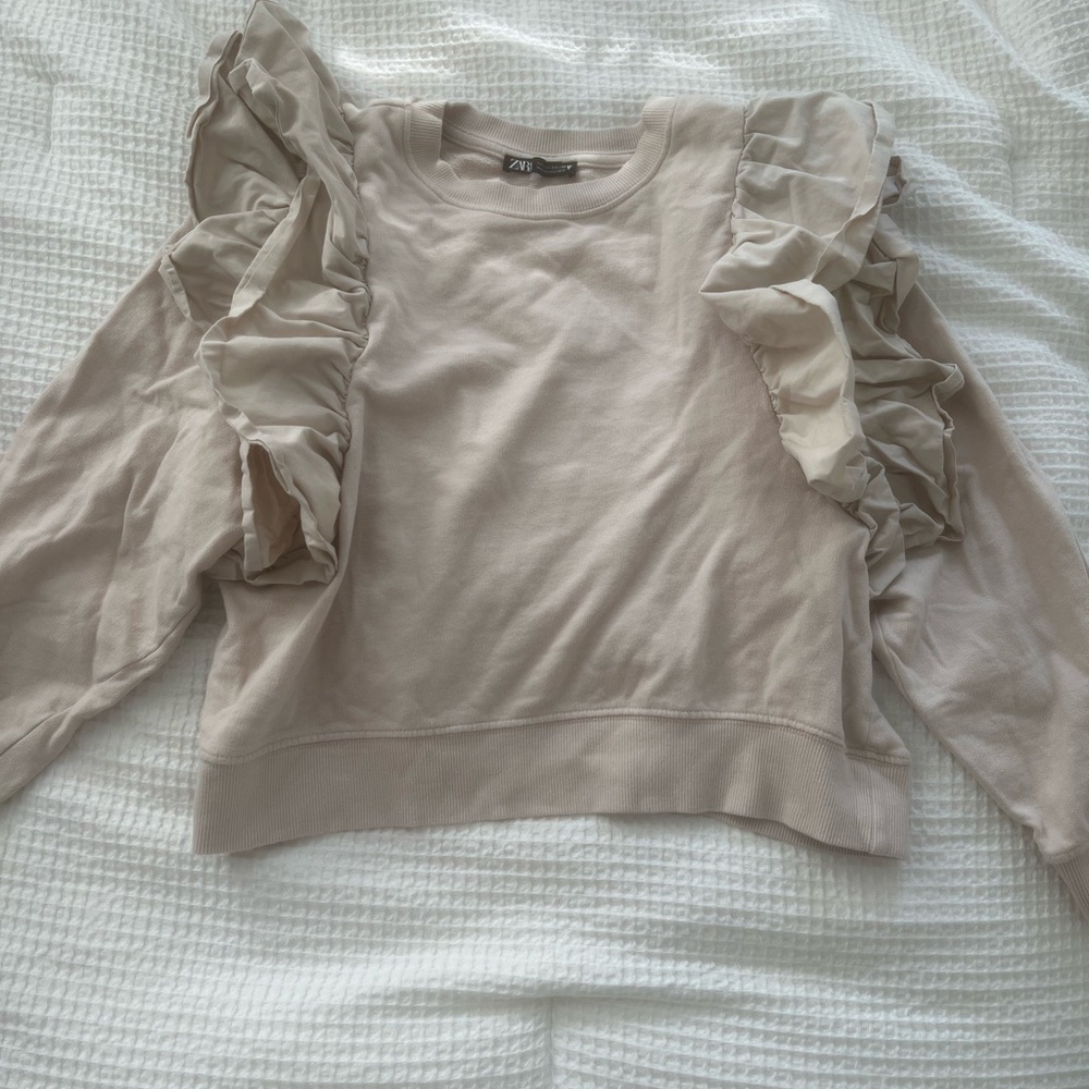 Zara Cream Ribbed Sweatshirt